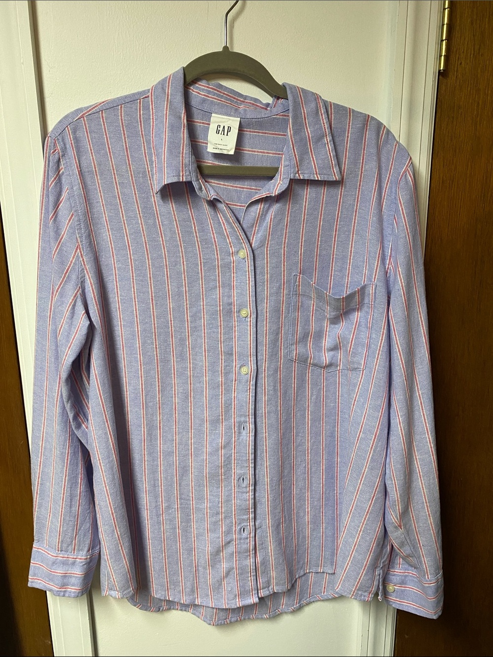GAP Lavender Button-Down with Pink & White Stripe Detail